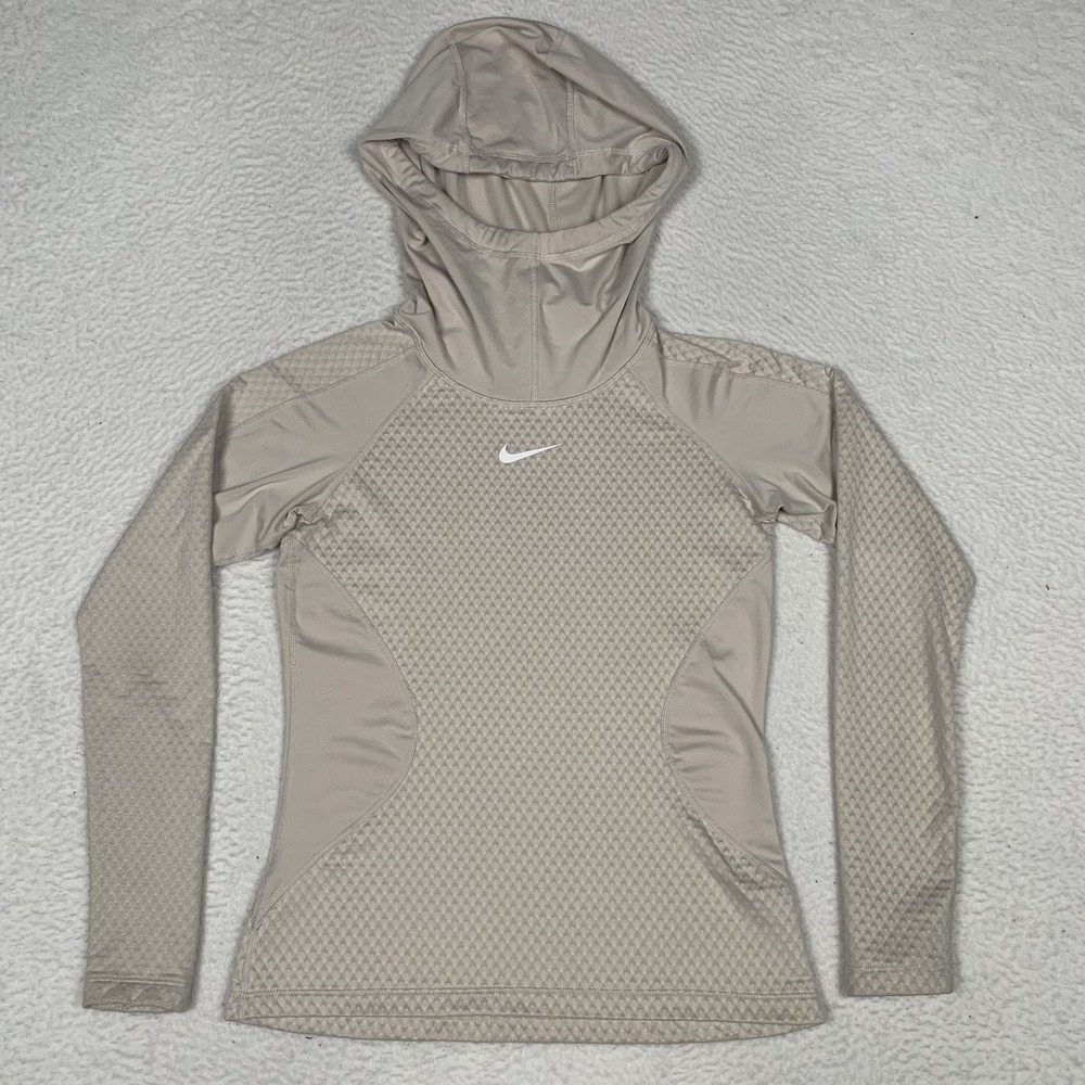 Nike Pro Hyperwarm Athletic Hoodie Womens Small Workout Beige 931977-008